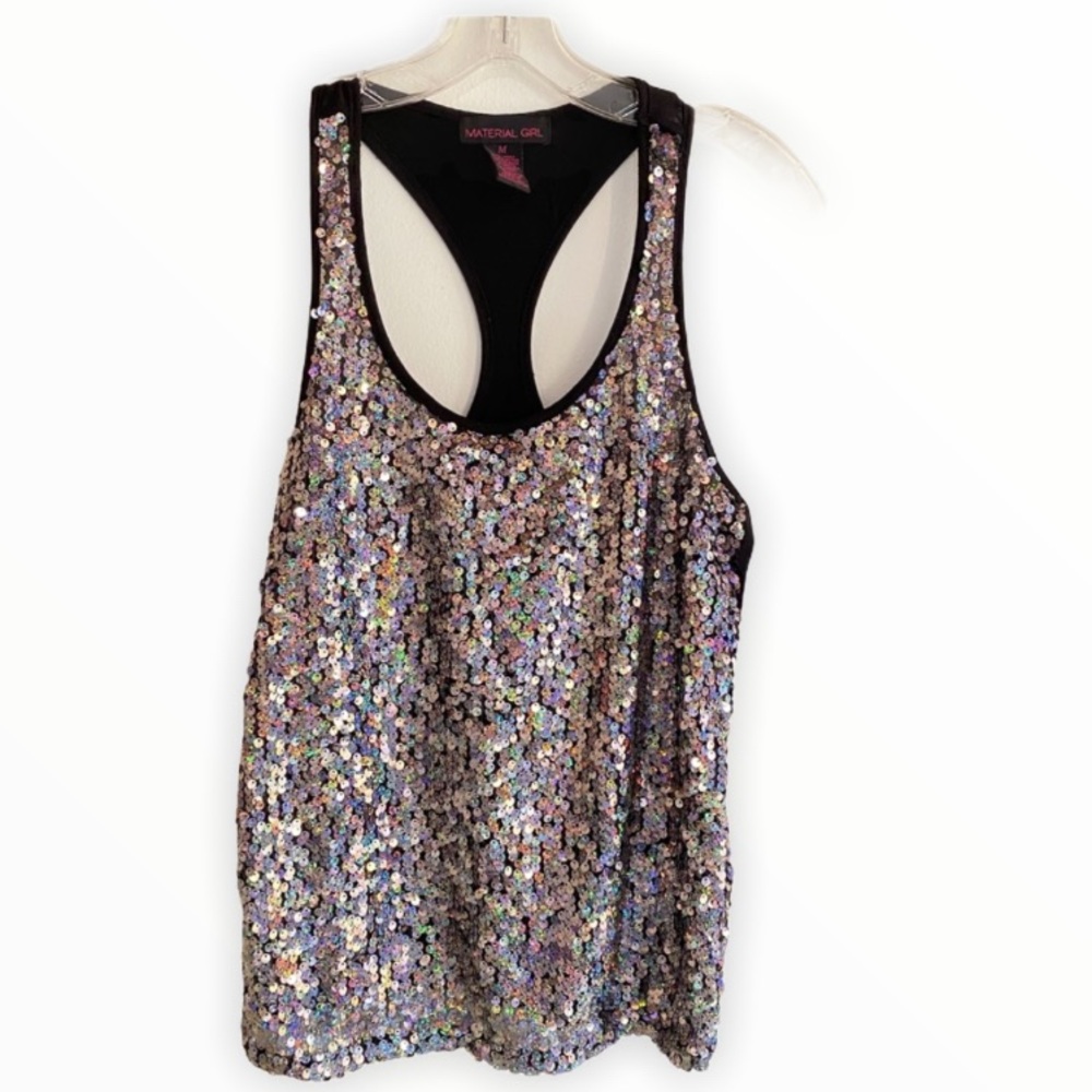 💝 MATERIAL GIRL sequined Top Medium metallic silver